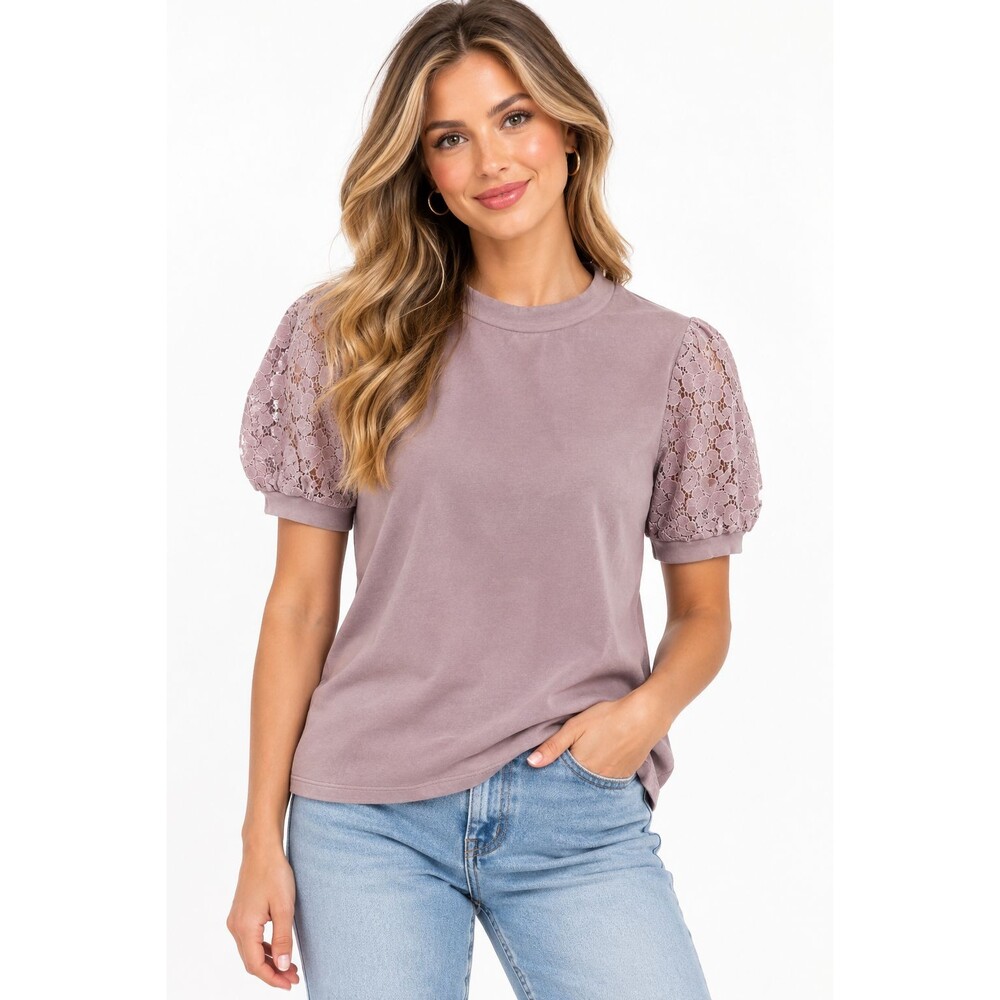 Amour Vert Lace Sleeve Lavender Top Size Small Short Sleeve Shirt Romantic